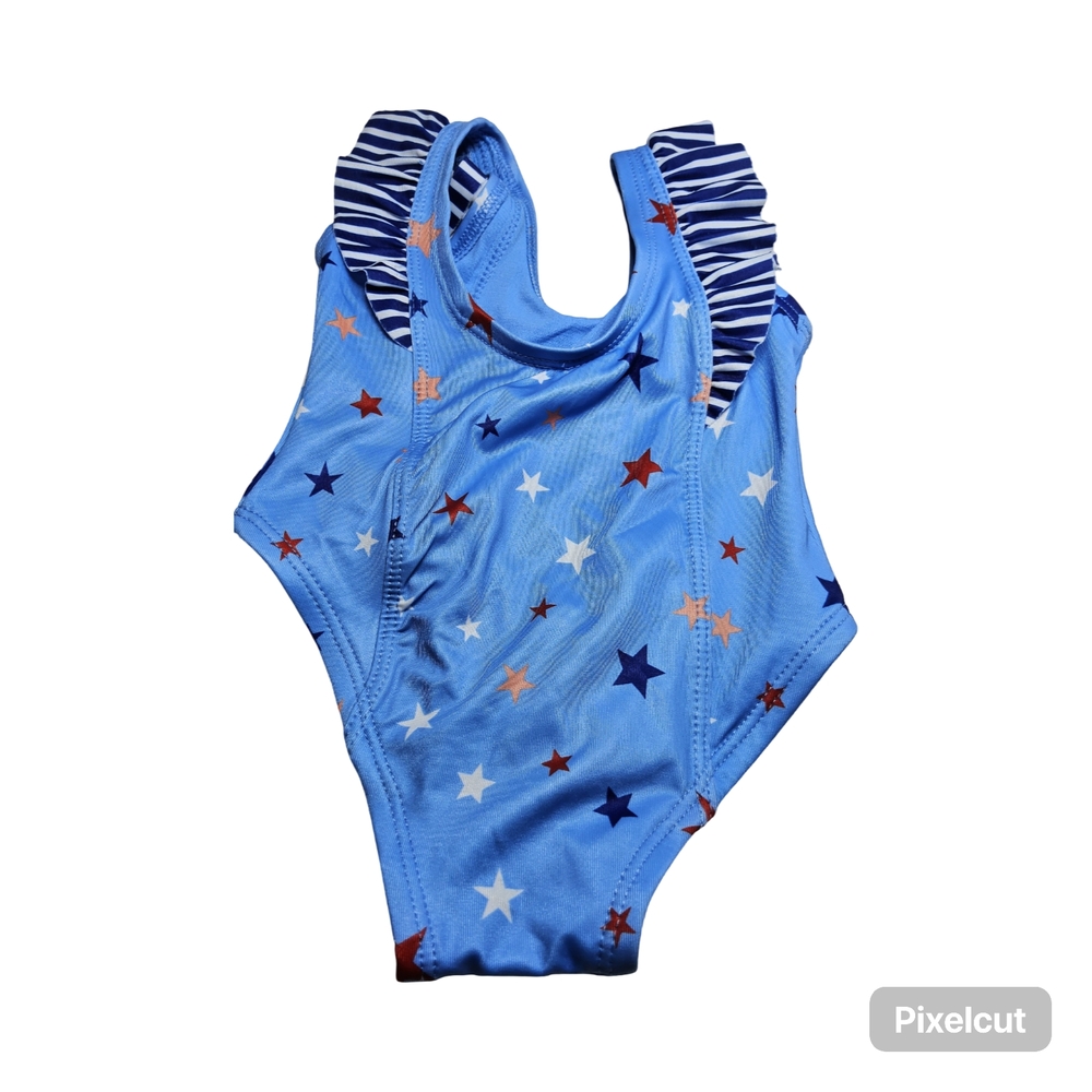 1 NWT Outdoor Oasis size 3/6 mos Blue One Piece Swimsuit with Star Pattern - Picture 2 of 7